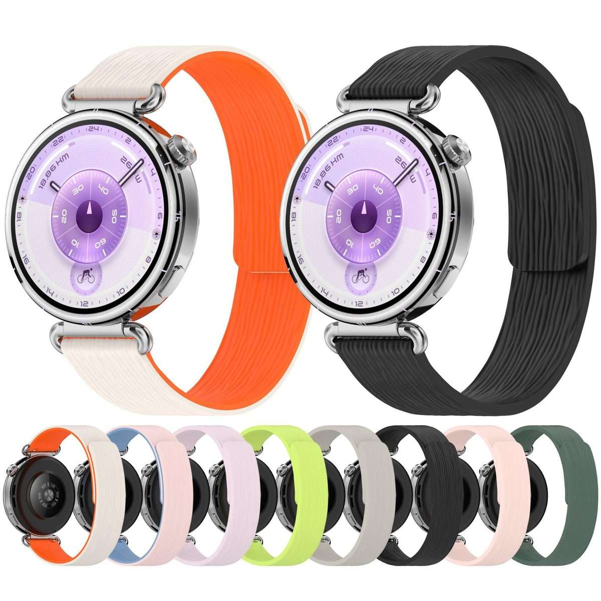 18mm Striped Soft Magnetic Silicone Watch Band(Starlight Orange)