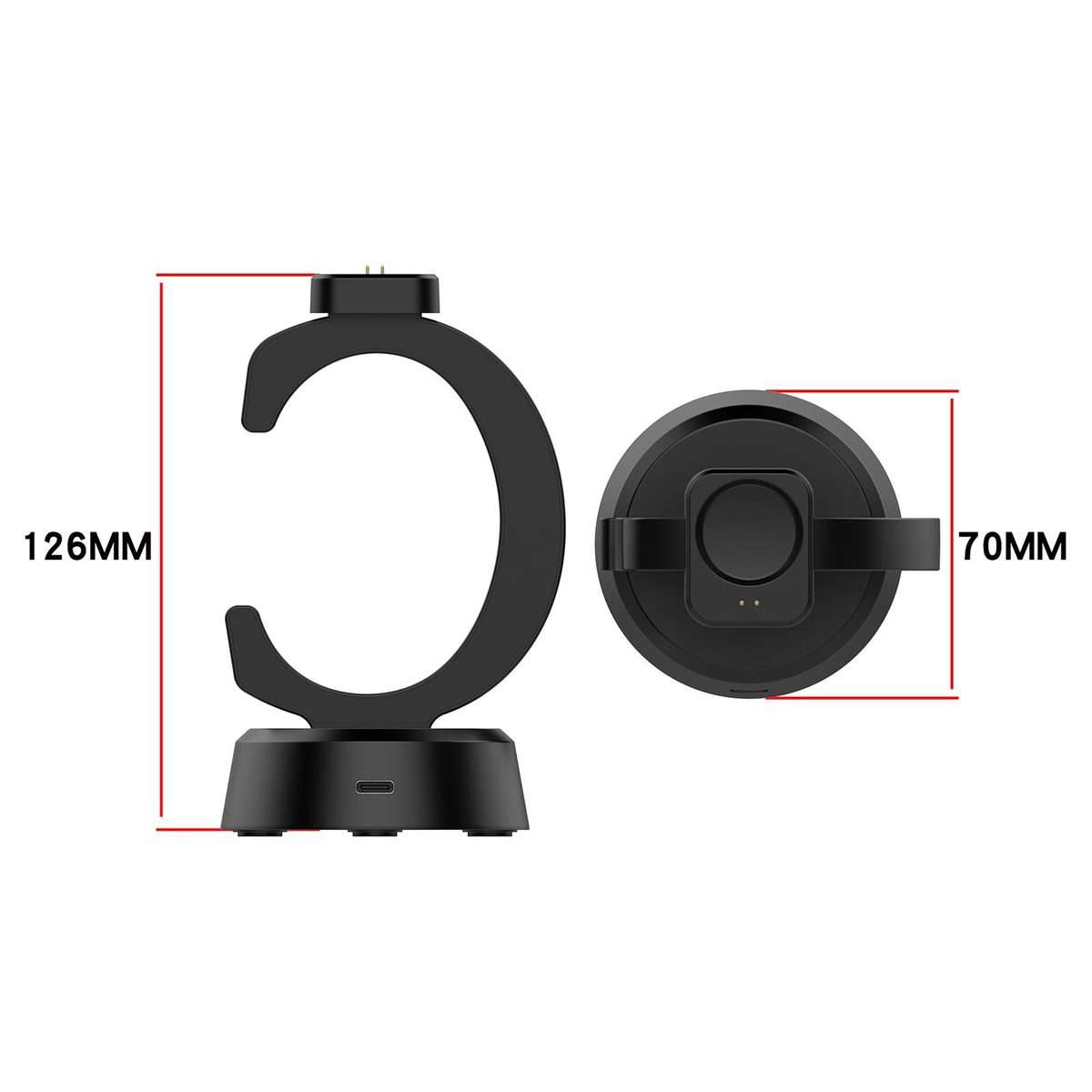 For Amazfit T-Rex 3 Pro C-Shaped Smart Watch Charging Stand Charging Dock Base(Black)