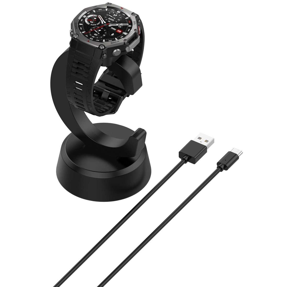 For Amazfit T-Rex 3 Pro C-Shaped Smart Watch Charging Stand Charging Dock Base(Black)
