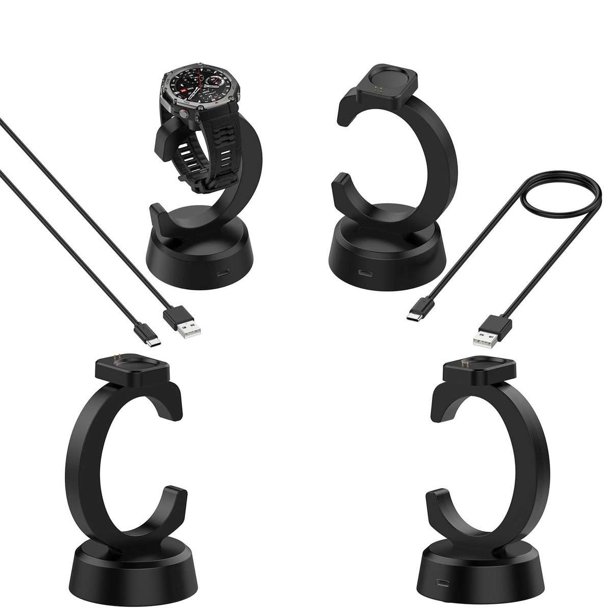 For Amazfit T-Rex 3 Pro C-Shaped Smart Watch Charging Stand Charging Dock Base(Black)