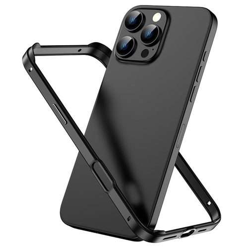 For iPhone 16 Pro Max Metal Hybrid Silicone Four-Corner Shockproof Cooli ... (Black vinyl + Black)