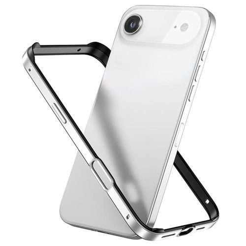For iPhone 16 Pro Max Metal Hybrid Silicone Four-Corner Shockproof Cool ... (Black vinyl + Silver)