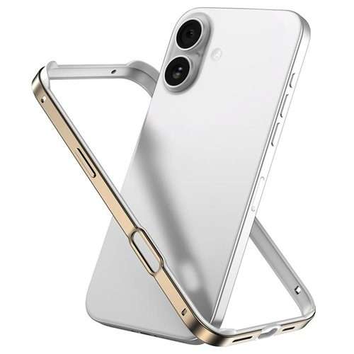 For iPhone 16 Metal Hybrid Silicone Four-Corner Shockproof Cooling ... (White vinyl + Desert Gold)