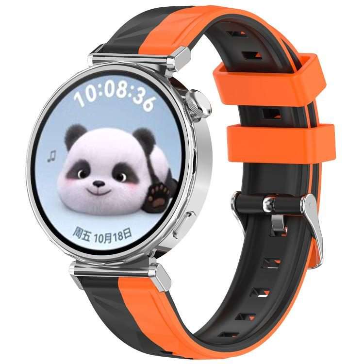 18mm Ice Crystal Texture Left and Right Spliced Two Color Silicone Watch Band(Black Orange)