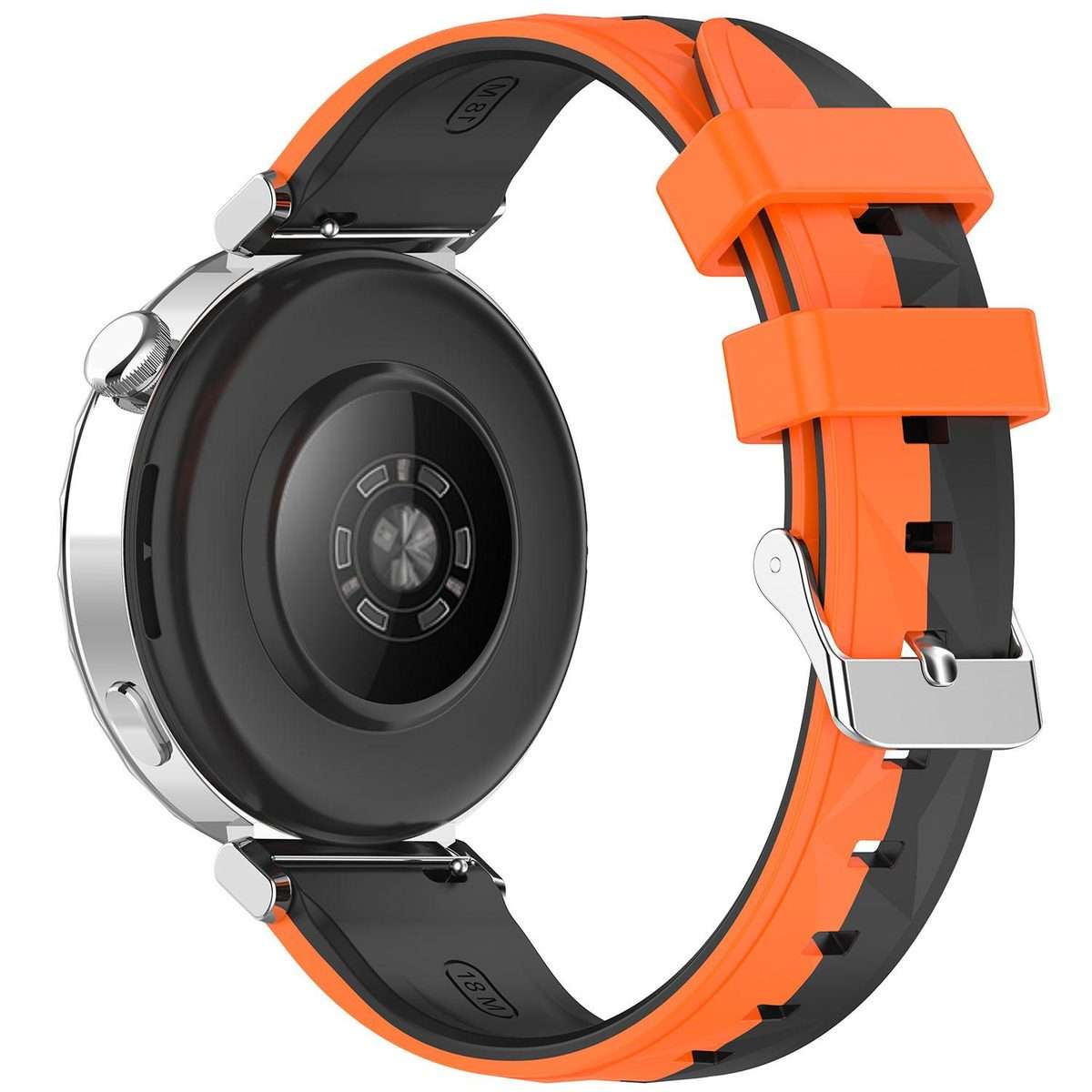 18mm Ice Crystal Texture Left and Right Spliced Two Color Silicone Watch Band(Black Orange)
