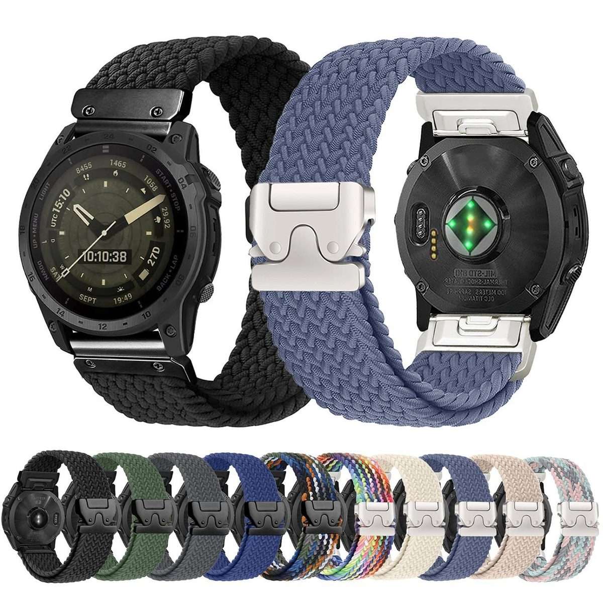For Gamin 22mm Quick Release Parachute Buckle Woven Nylon Watch Band(Rainbow)