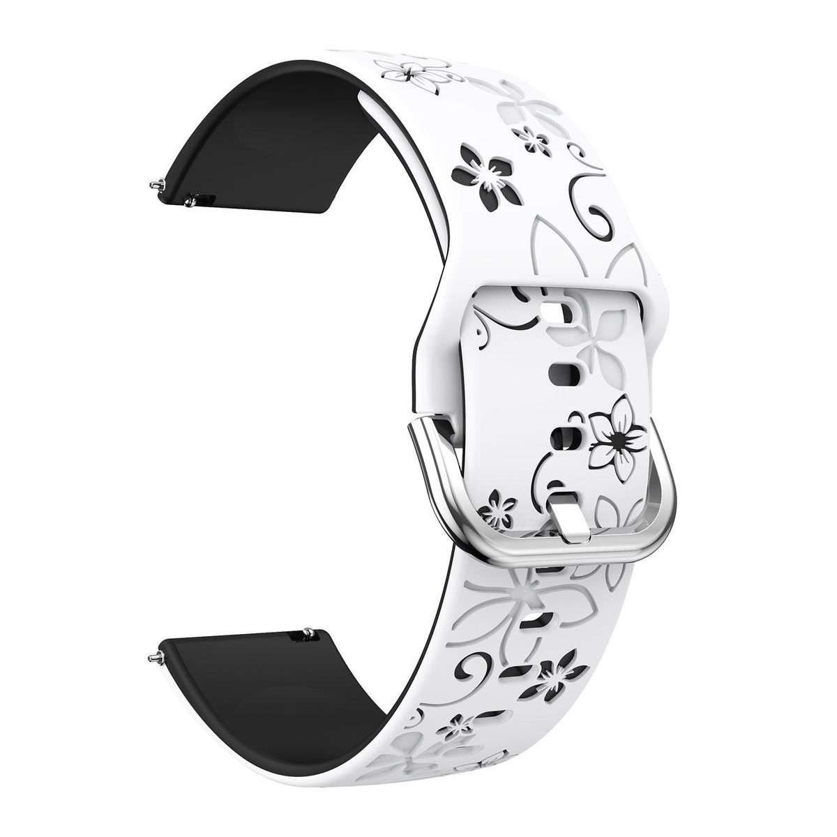 18mm Dual Color Engraved Silicone Watch Band(Black White)