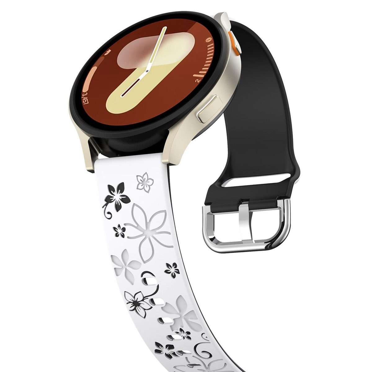 18mm Dual Color Engraved Silicone Watch Band(Black White)
