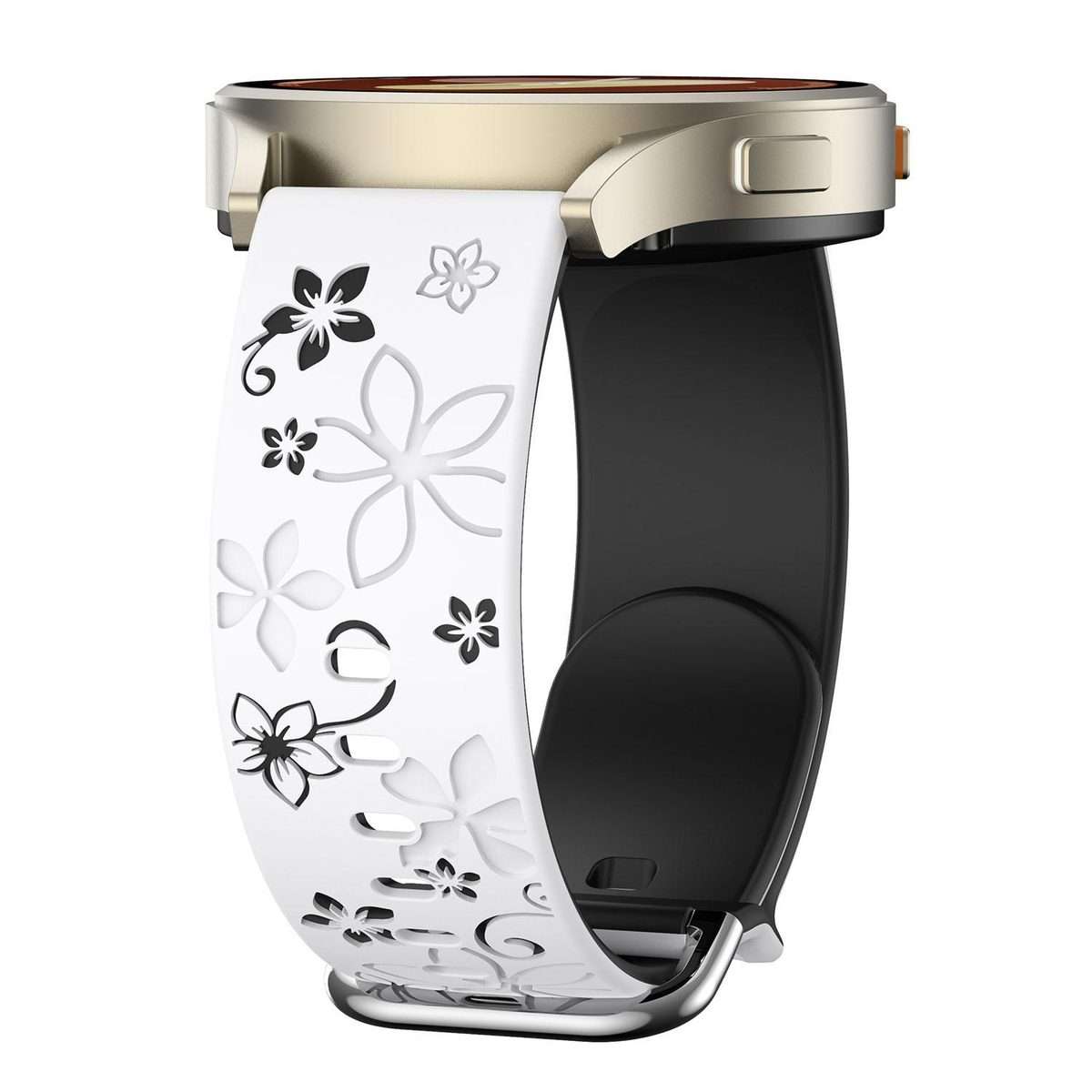 18mm Dual Color Engraved Silicone Watch Band(Black White)