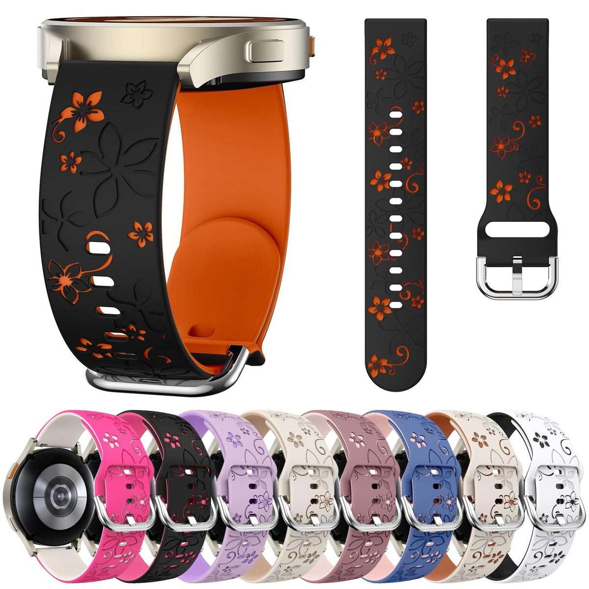 18mm Dual Color Engraved Silicone Watch Band(Black White)