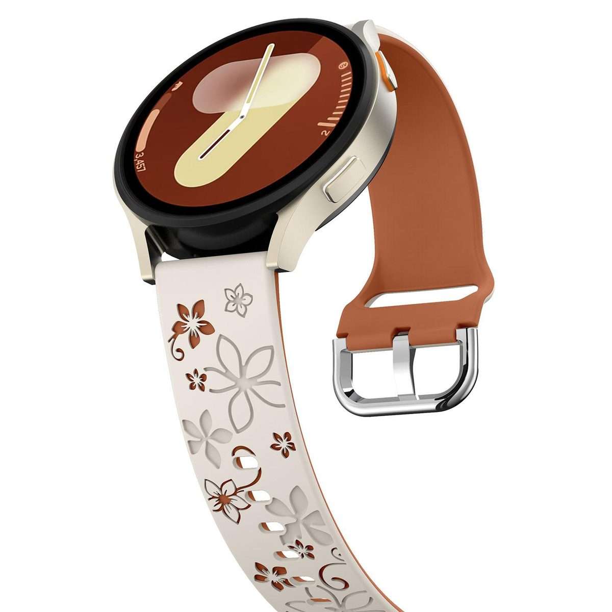 18mm Dual Color Engraved Silicone Watch Band(Starlight Brown)