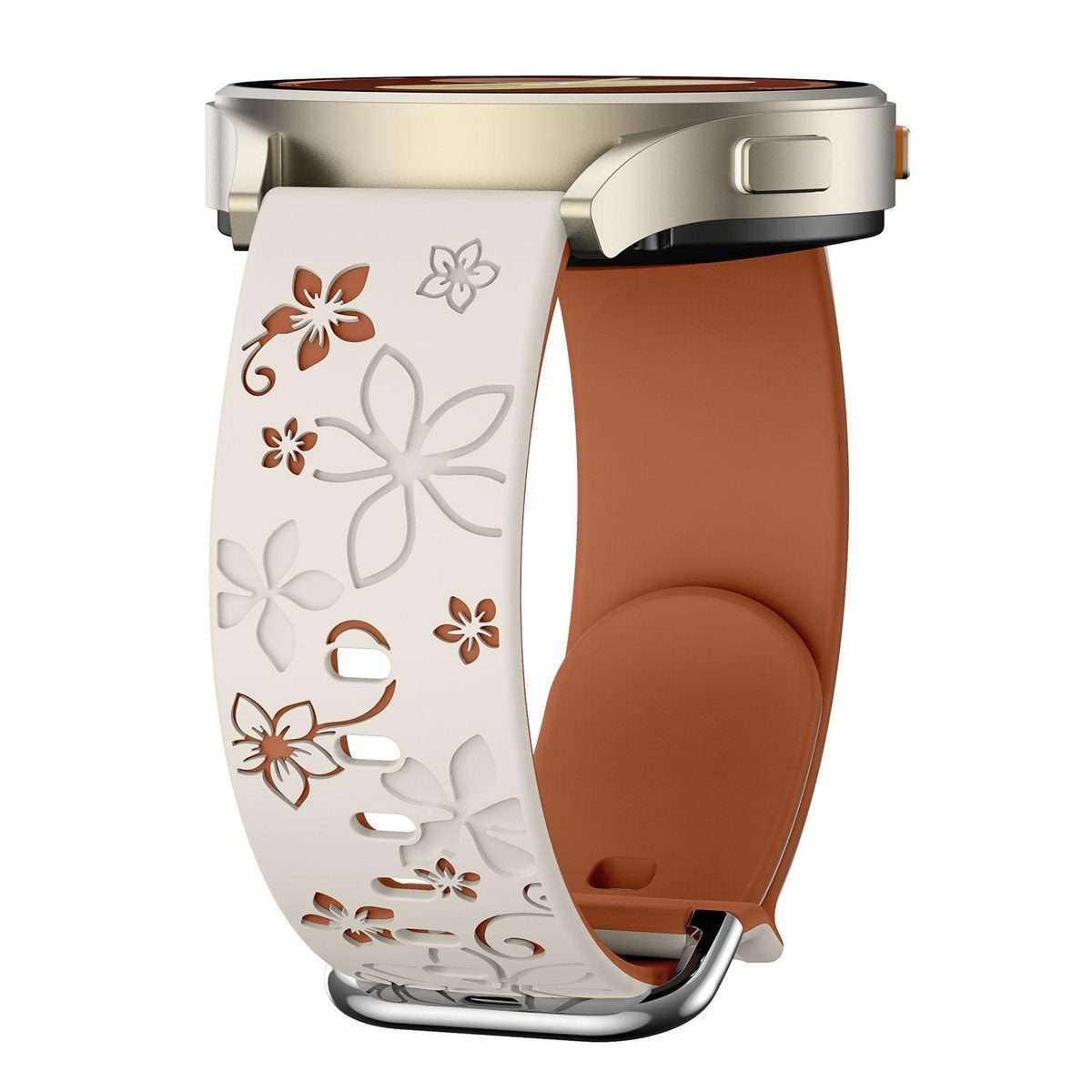 18mm Dual Color Engraved Silicone Watch Band(Starlight Brown)