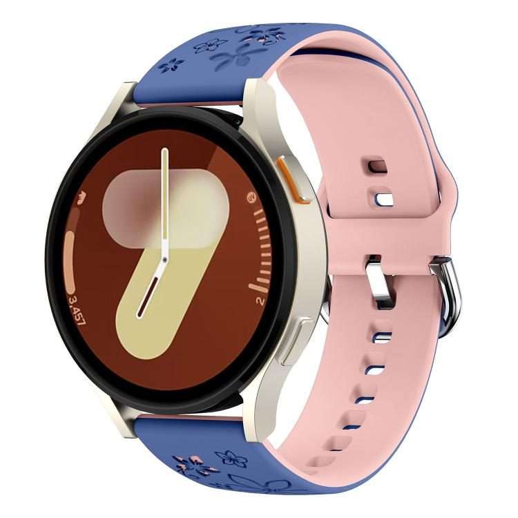 18mm Dual Color Engraved Silicone Watch Band(Blue Light Pink)
