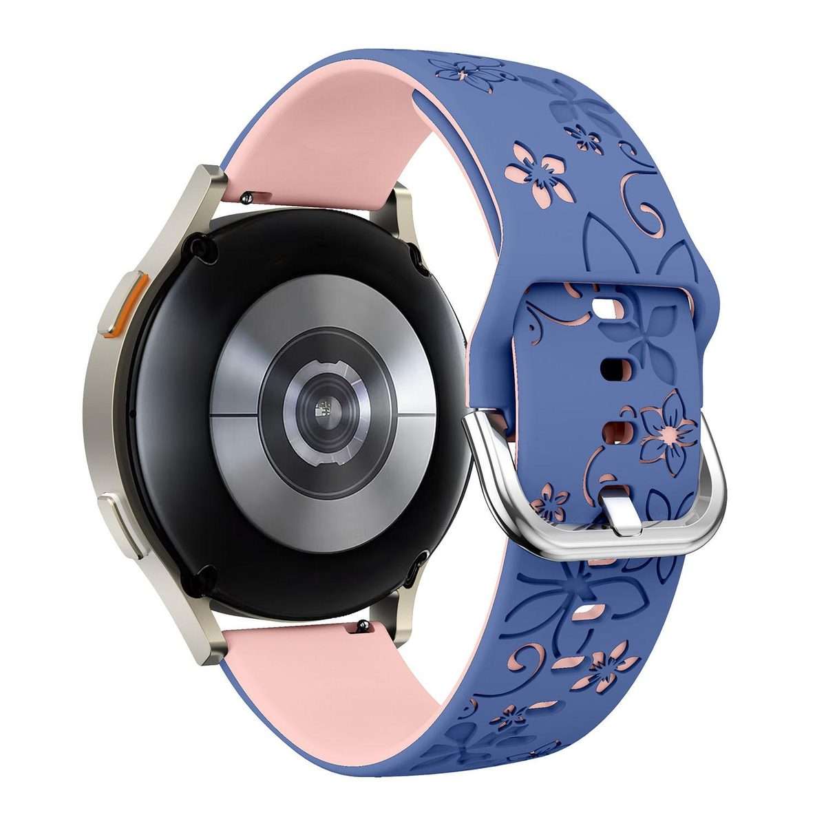 18mm Dual Color Engraved Silicone Watch Band(Blue Light Pink)