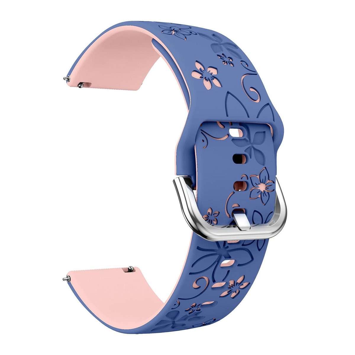 18mm Dual Color Engraved Silicone Watch Band(Blue Light Pink)