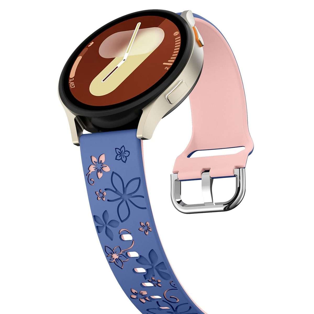 18mm Dual Color Engraved Silicone Watch Band(Blue Light Pink)