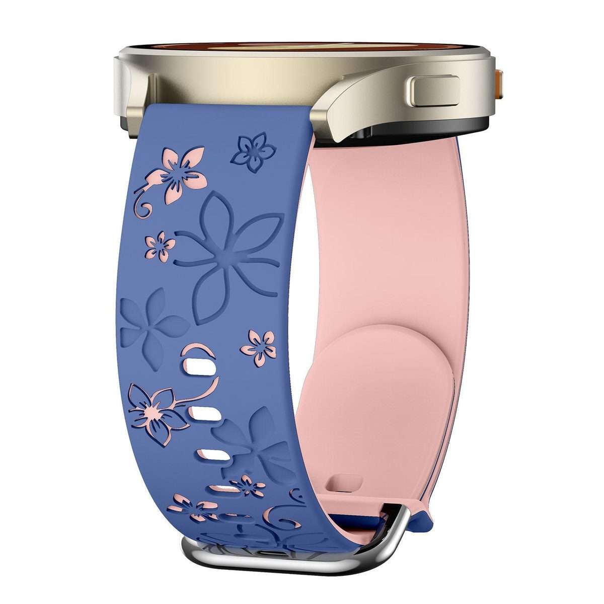 18mm Dual Color Engraved Silicone Watch Band(Blue Light Pink)
