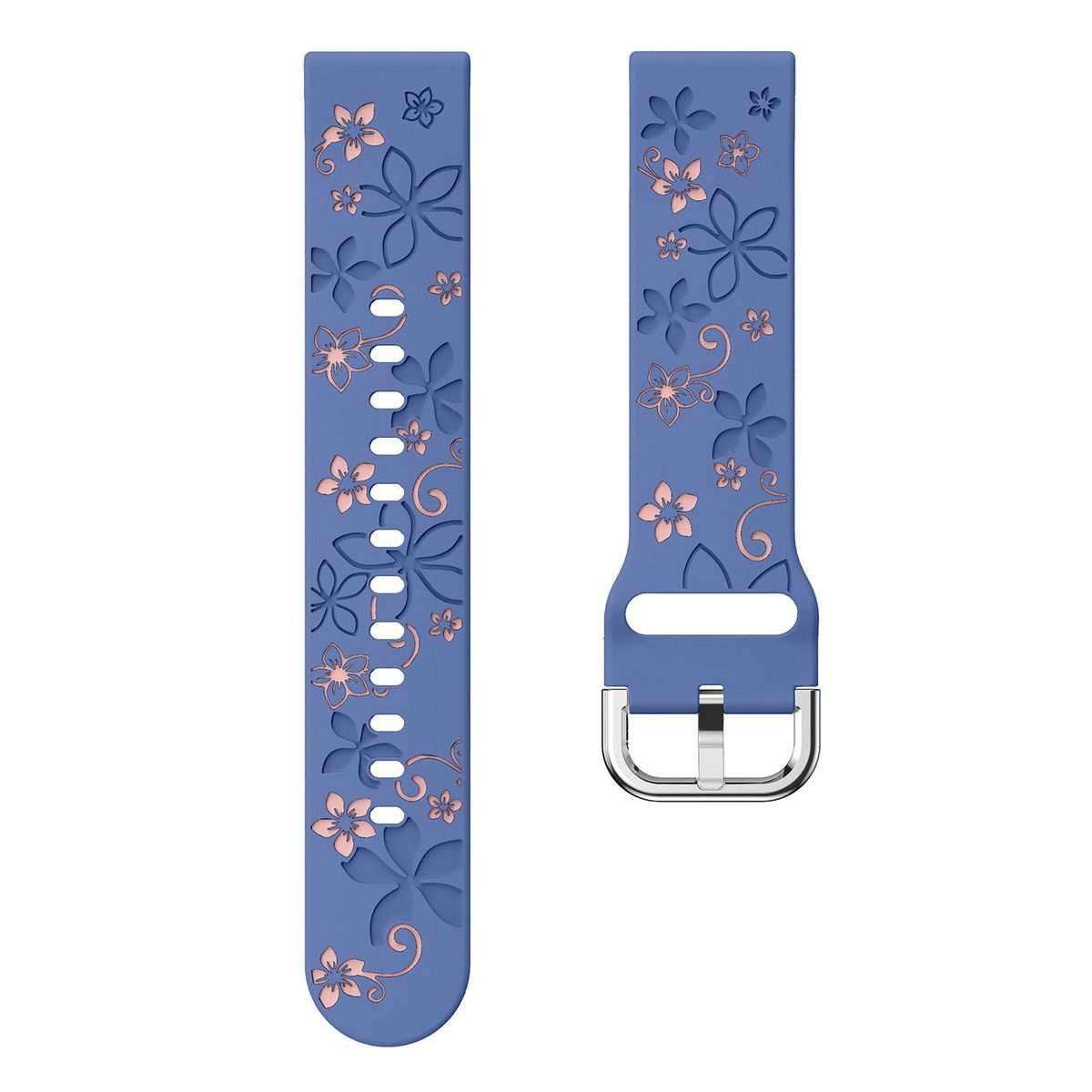 18mm Dual Color Engraved Silicone Watch Band(Blue Light Pink)