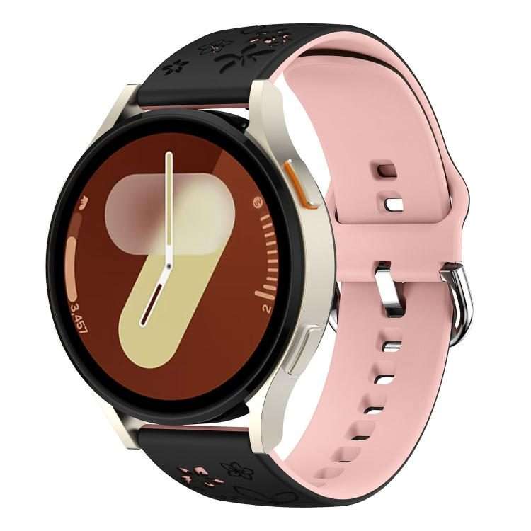 18mm Dual Color Engraved Silicone Watch Band(Black Light Pink)