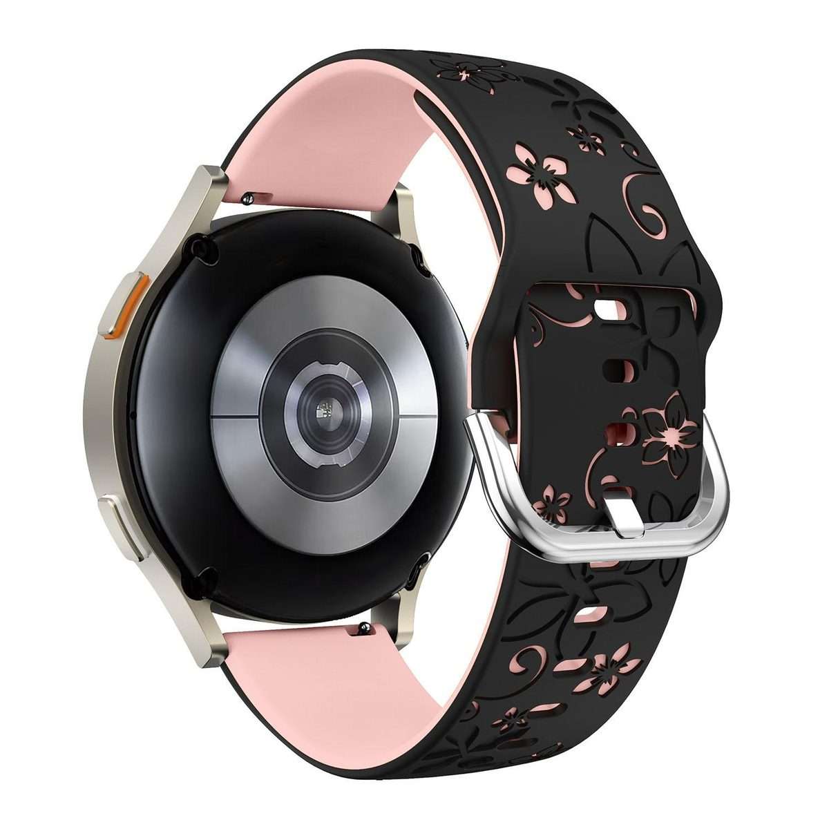 18mm Dual Color Engraved Silicone Watch Band(Black Light Pink)