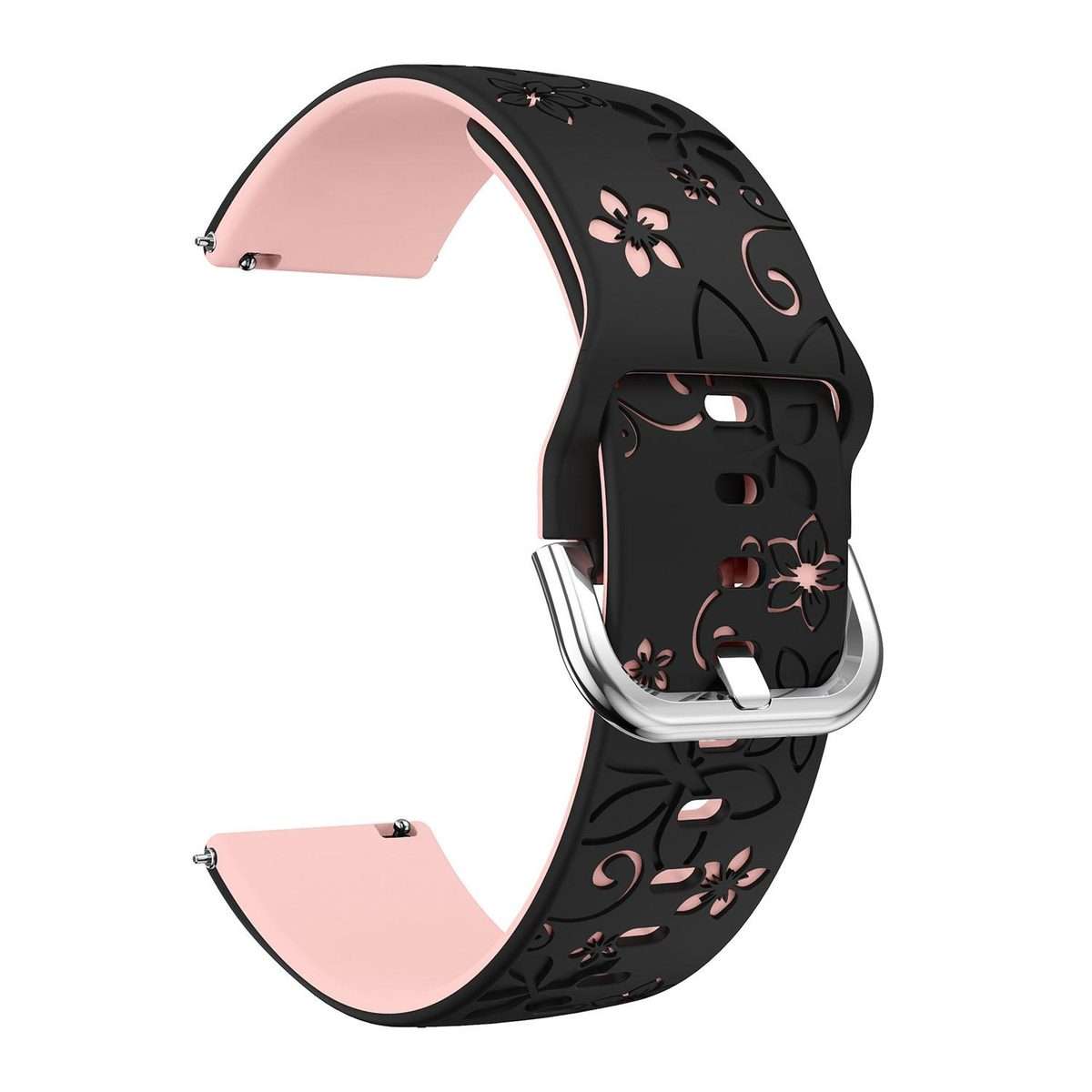 18mm Dual Color Engraved Silicone Watch Band(Black Light Pink)