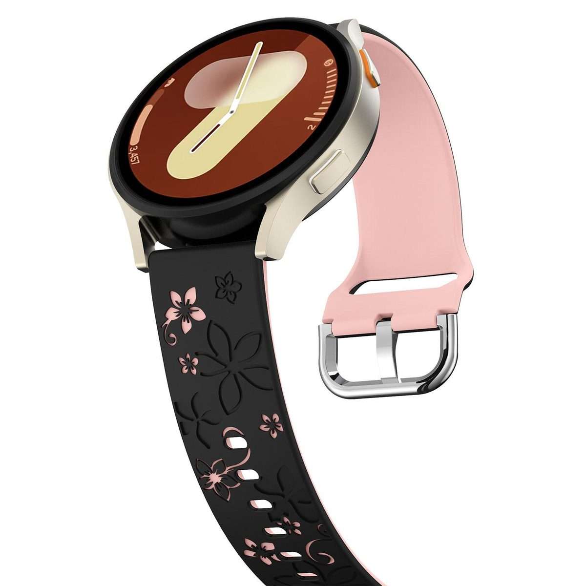 18mm Dual Color Engraved Silicone Watch Band(Black Light Pink)
