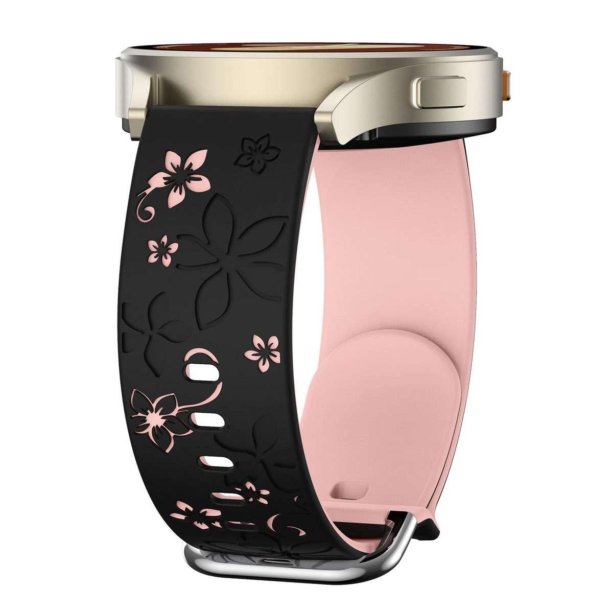 18mm Dual Color Engraved Silicone Watch Band(Black Light Pink)