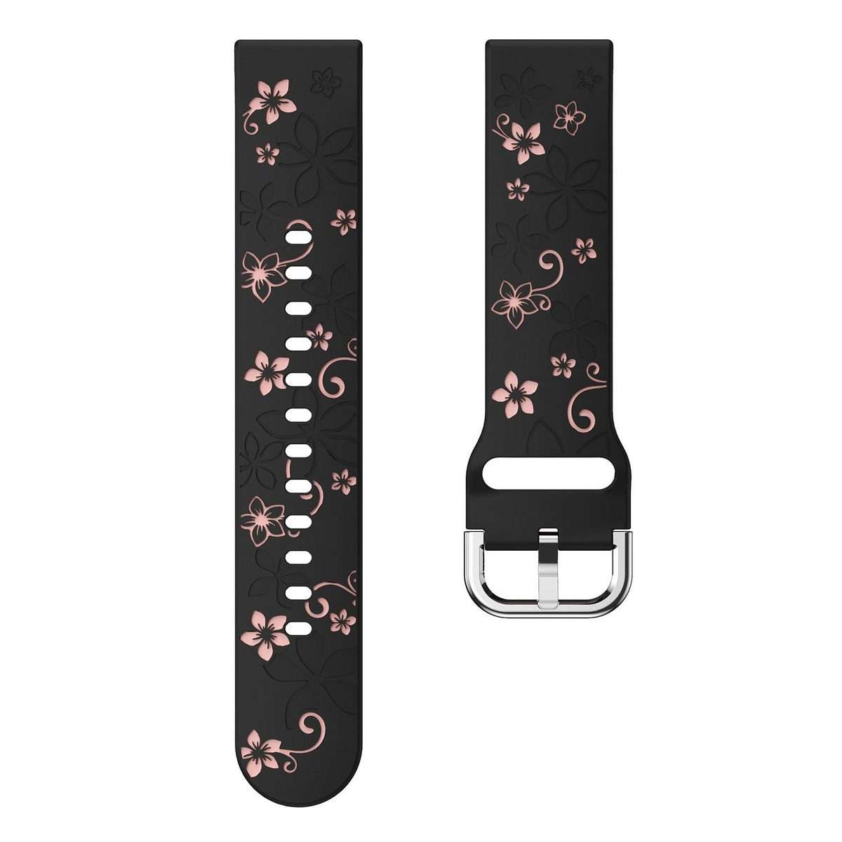 18mm Dual Color Engraved Silicone Watch Band(Black Light Pink)