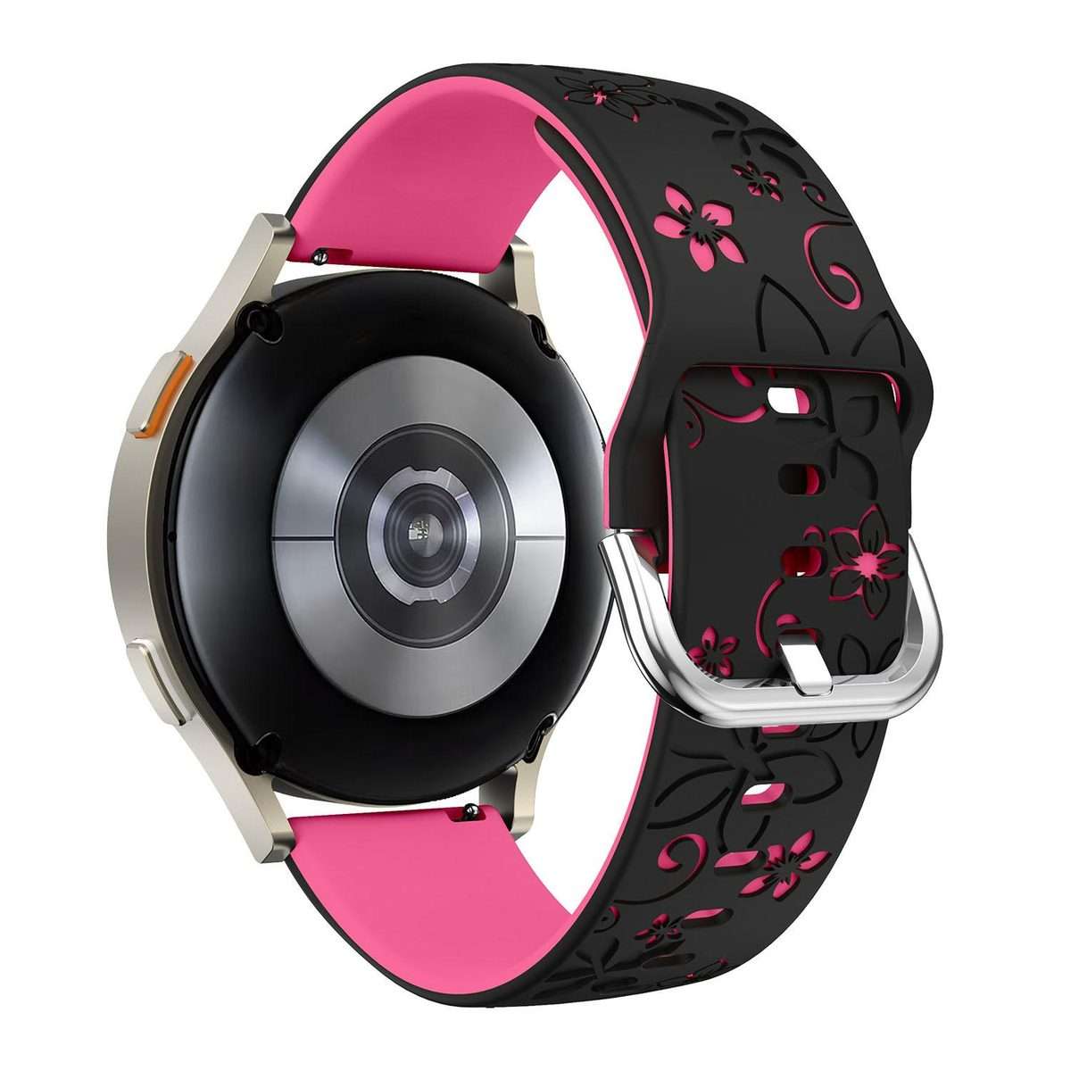 18mm Dual Color Engraved Silicone Watch Band(Black Pink)