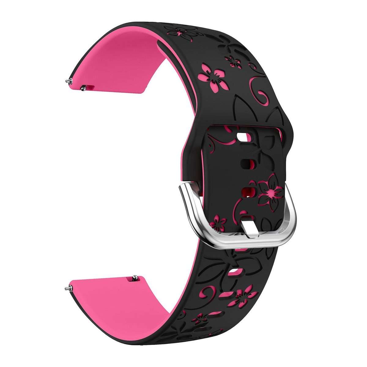 18mm Dual Color Engraved Silicone Watch Band(Black Pink)