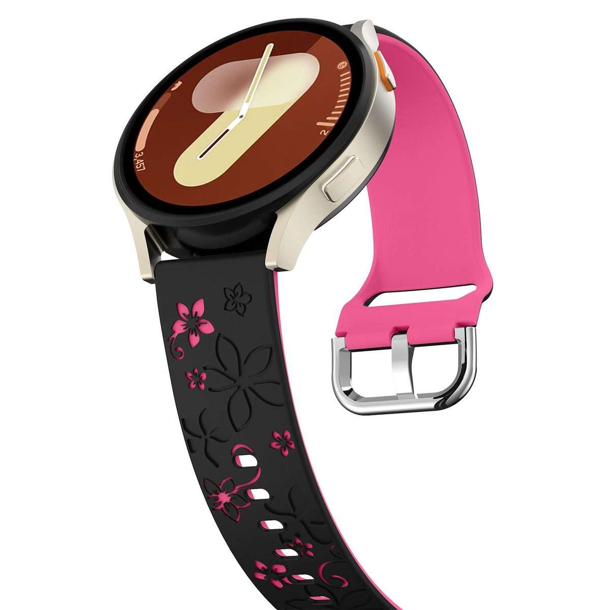 18mm Dual Color Engraved Silicone Watch Band(Black Pink)