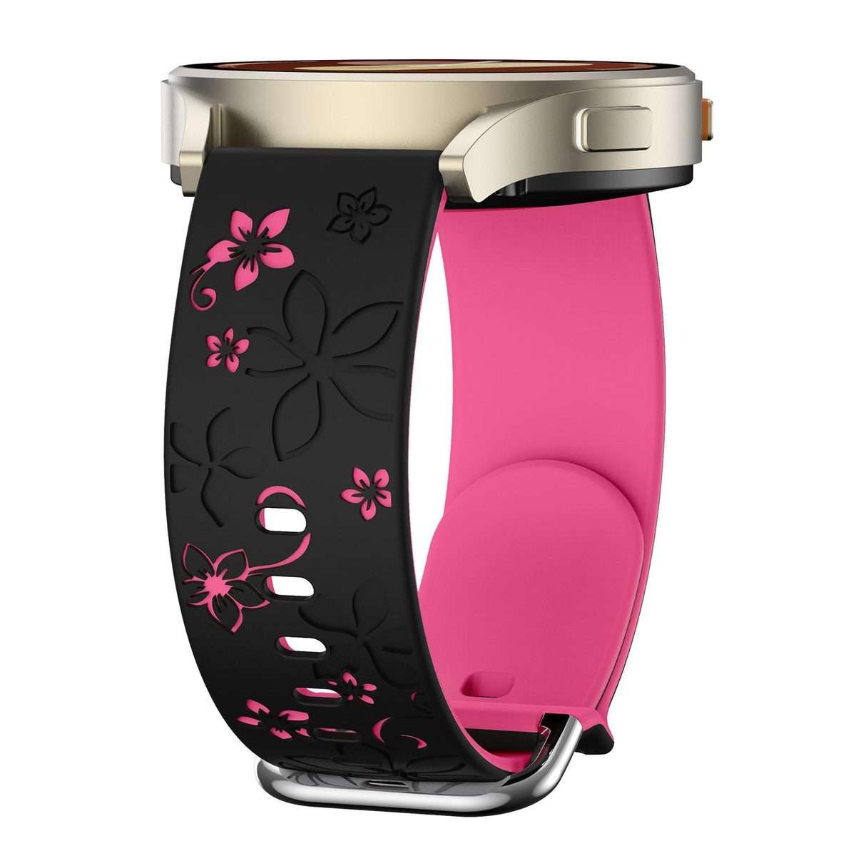 18mm Dual Color Engraved Silicone Watch Band(Black Pink)
