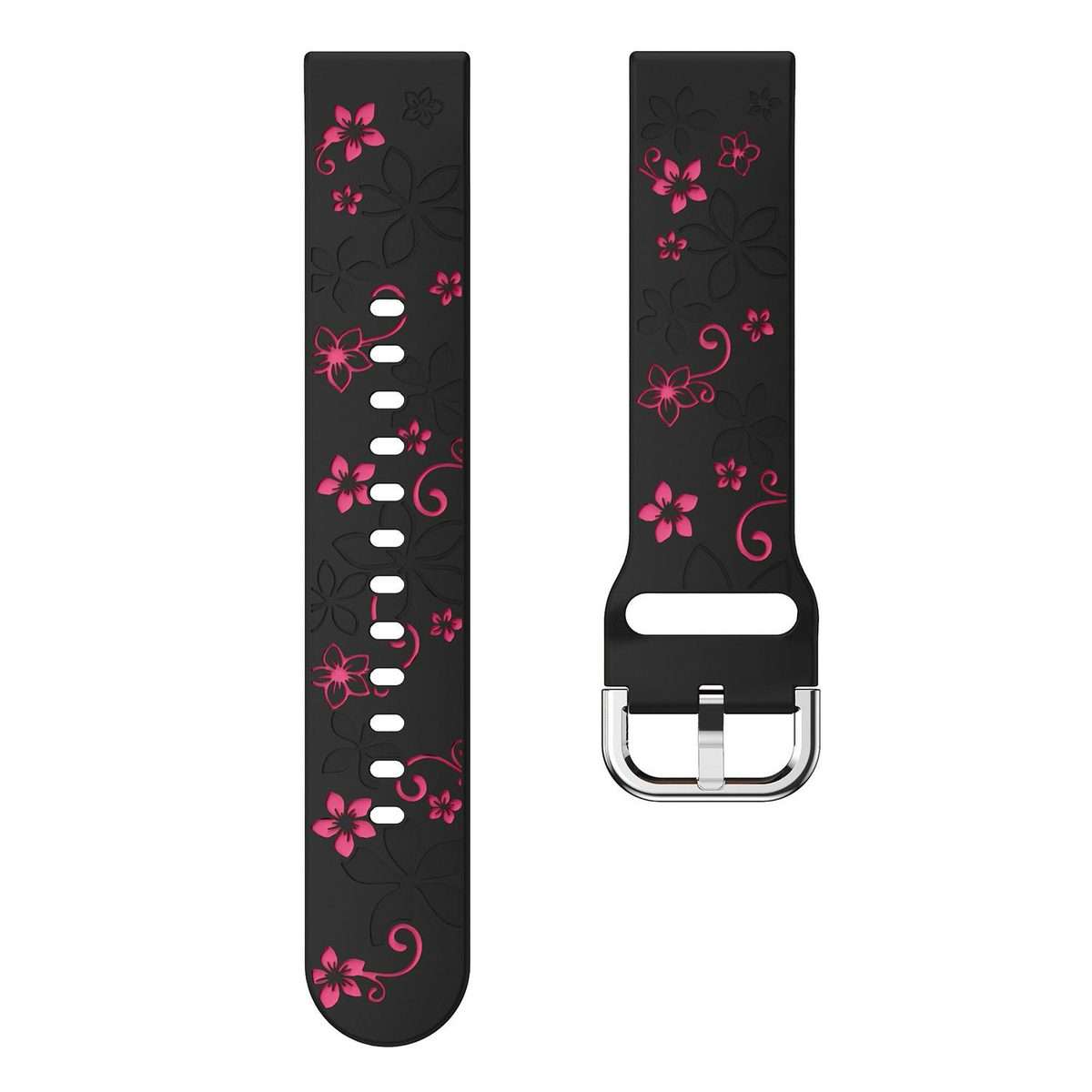 18mm Dual Color Engraved Silicone Watch Band(Black Pink)