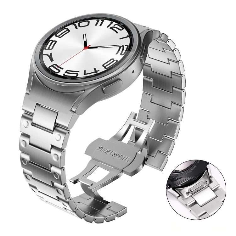 For Samsung Galaxy Watch FE / 7 / 6 / 5 / 4 Push Button Mechanical Style Butterfly Cl ... (Silver)