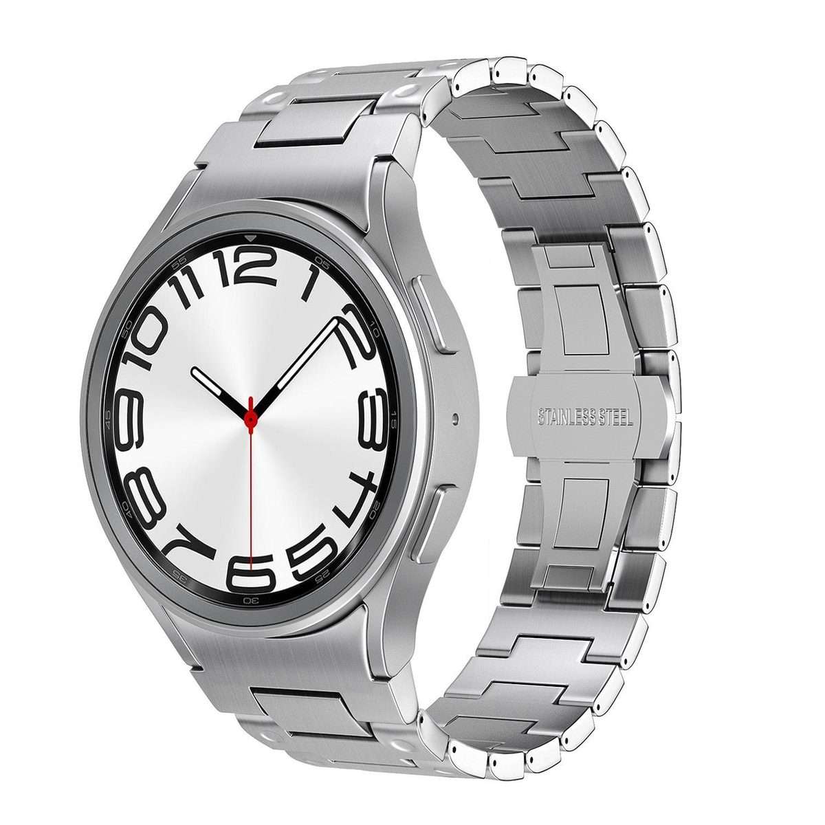 For Samsung Galaxy Watch FE / 7 / 6 / 5 / 4 Push Button Mechanical Style Butterfly Cl ... (Silver)