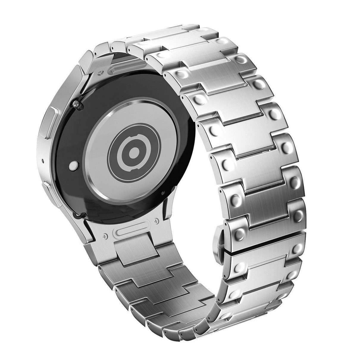 For Samsung Galaxy Watch FE / 7 / 6 / 5 / 4 Push Button Mechanical Style Butterfly Cl ... (Silver)