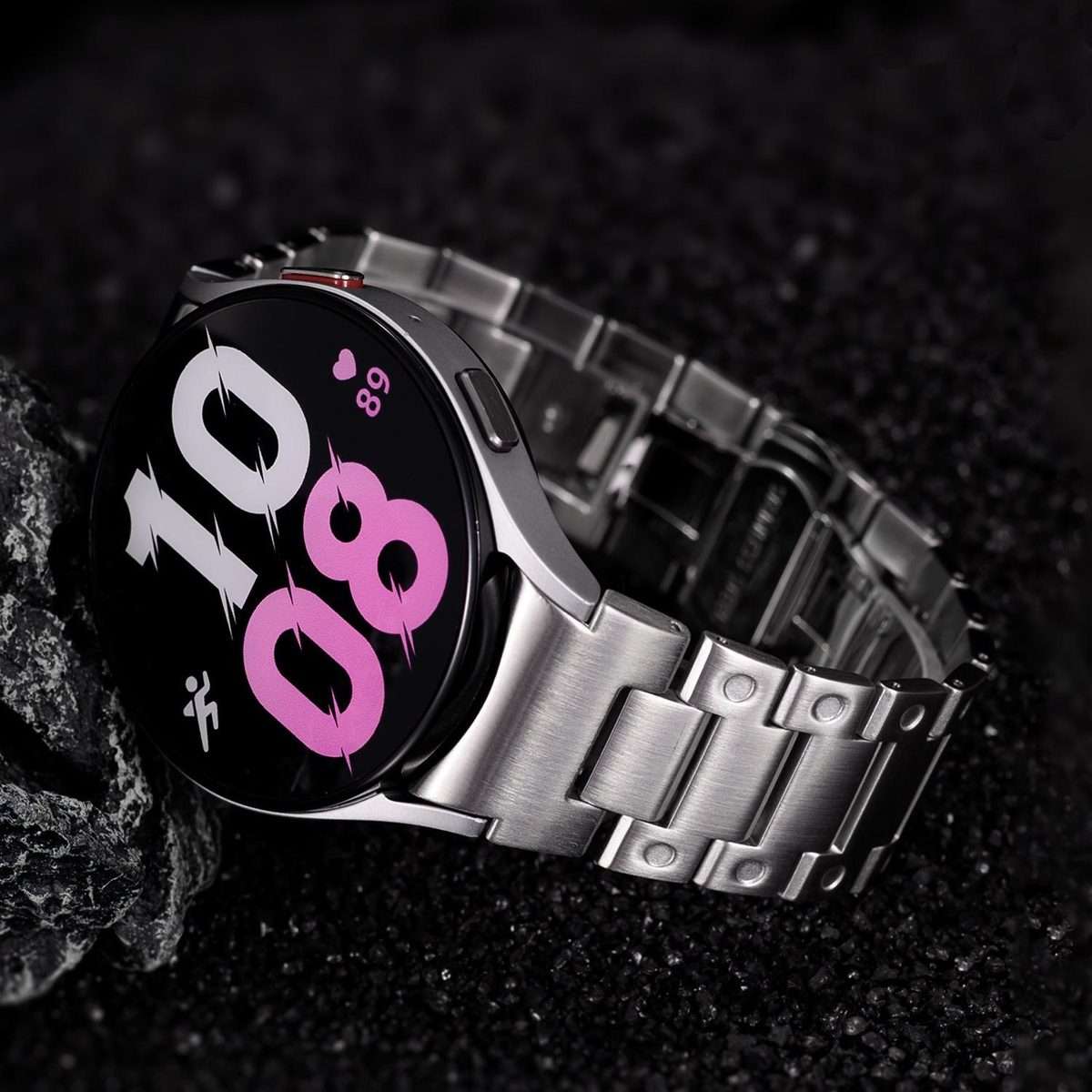 For Samsung Galaxy Watch FE / 7 / 6 / 5 / 4 Push Button Mechanical Style Butterfly Cl ... (Silver)