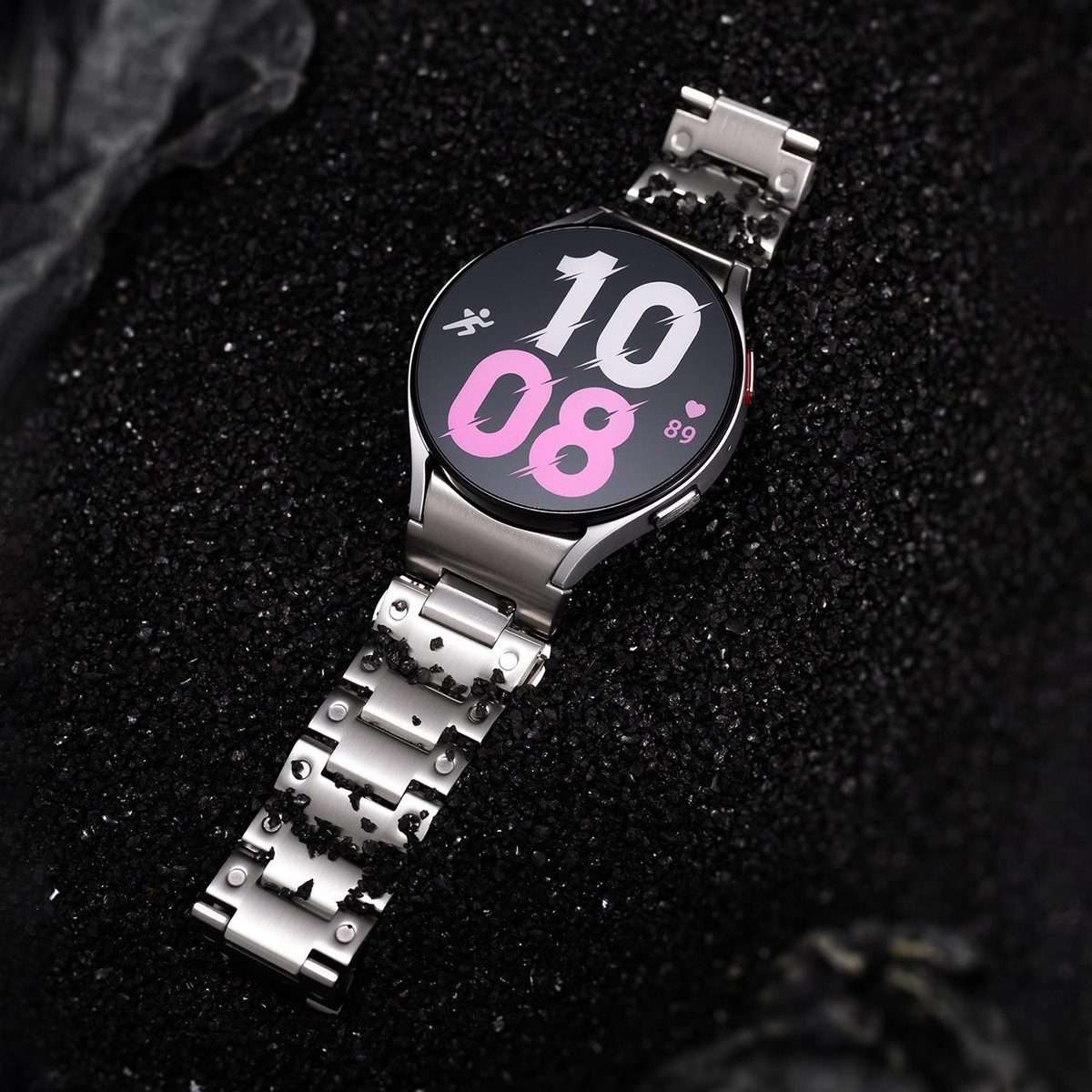 For Samsung Galaxy Watch FE / 7 / 6 / 5 / 4 Push Button Mechanical Style Butterfly Cl ... (Silver)