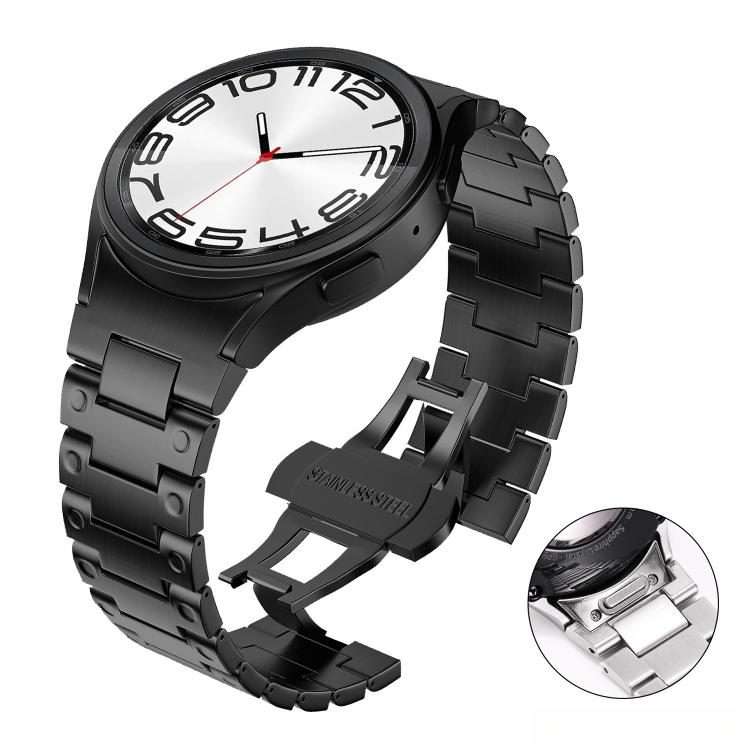 For Samsung Galaxy Watch FE / 7 / 6 / 5 / 4 Push Button Mechanical Style Butterfly Cla ... (Black)