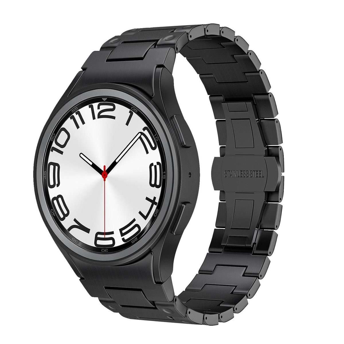 For Samsung Galaxy Watch FE / 7 / 6 / 5 / 4 Push Button Mechanical Style Butterfly Cla ... (Black)