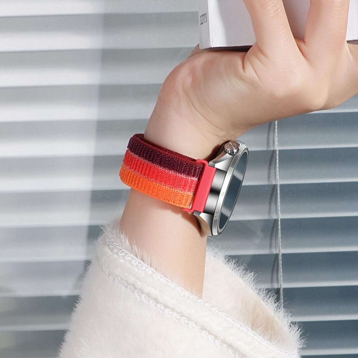 22mm Triple-Loop Nylon Woven Hook and Loop Fastener Watch Band(Rainbow)