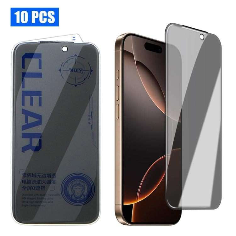 For iPhone 15 Pro Max 10pcs 3D Curved Zero Edge Borderless Privacy Tempered Glass Film
