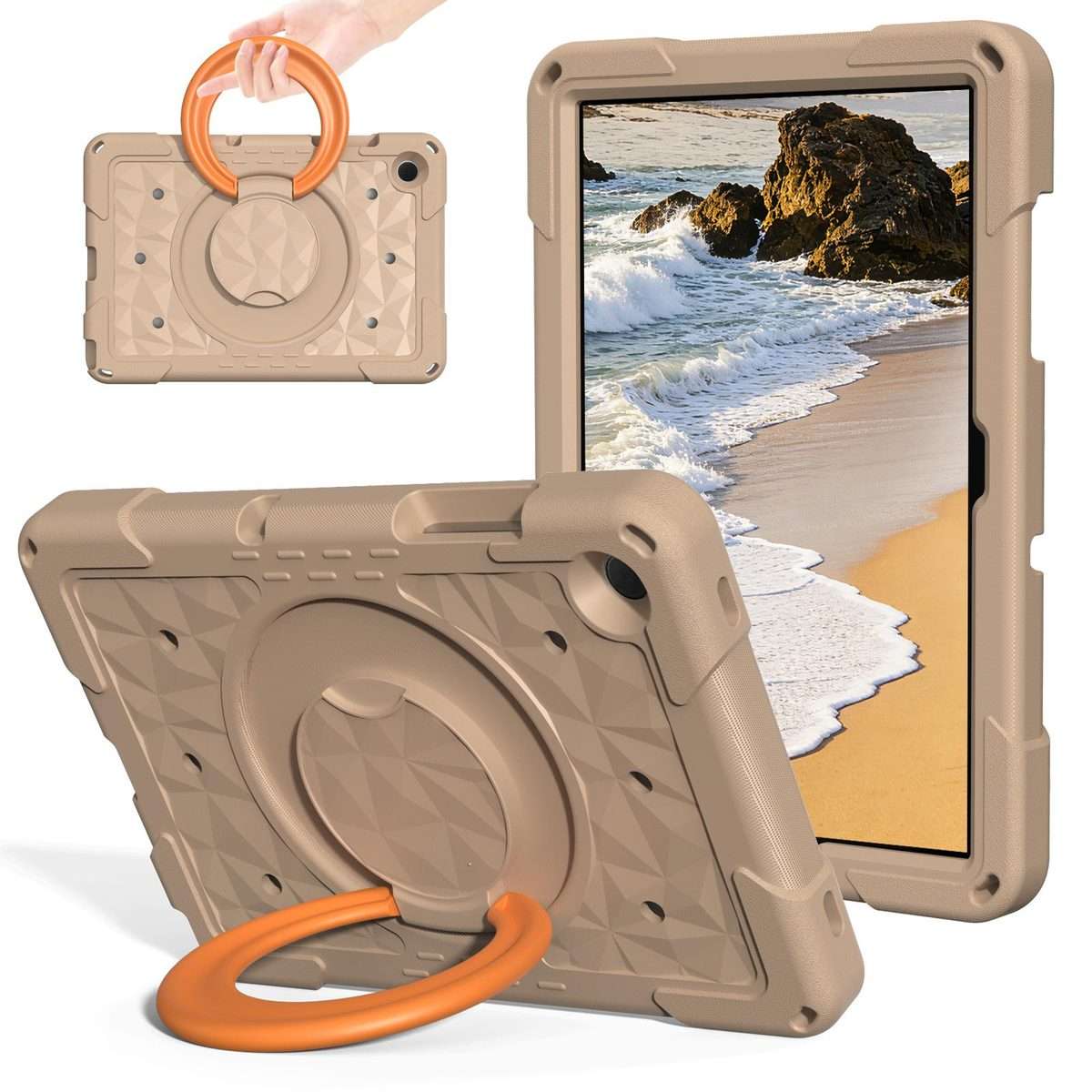 For Samsung Galaxy Tab A11+ / A9+ Magic Ring Rotation Holder Shockproof Tablet C ... (Khaki+Orang)