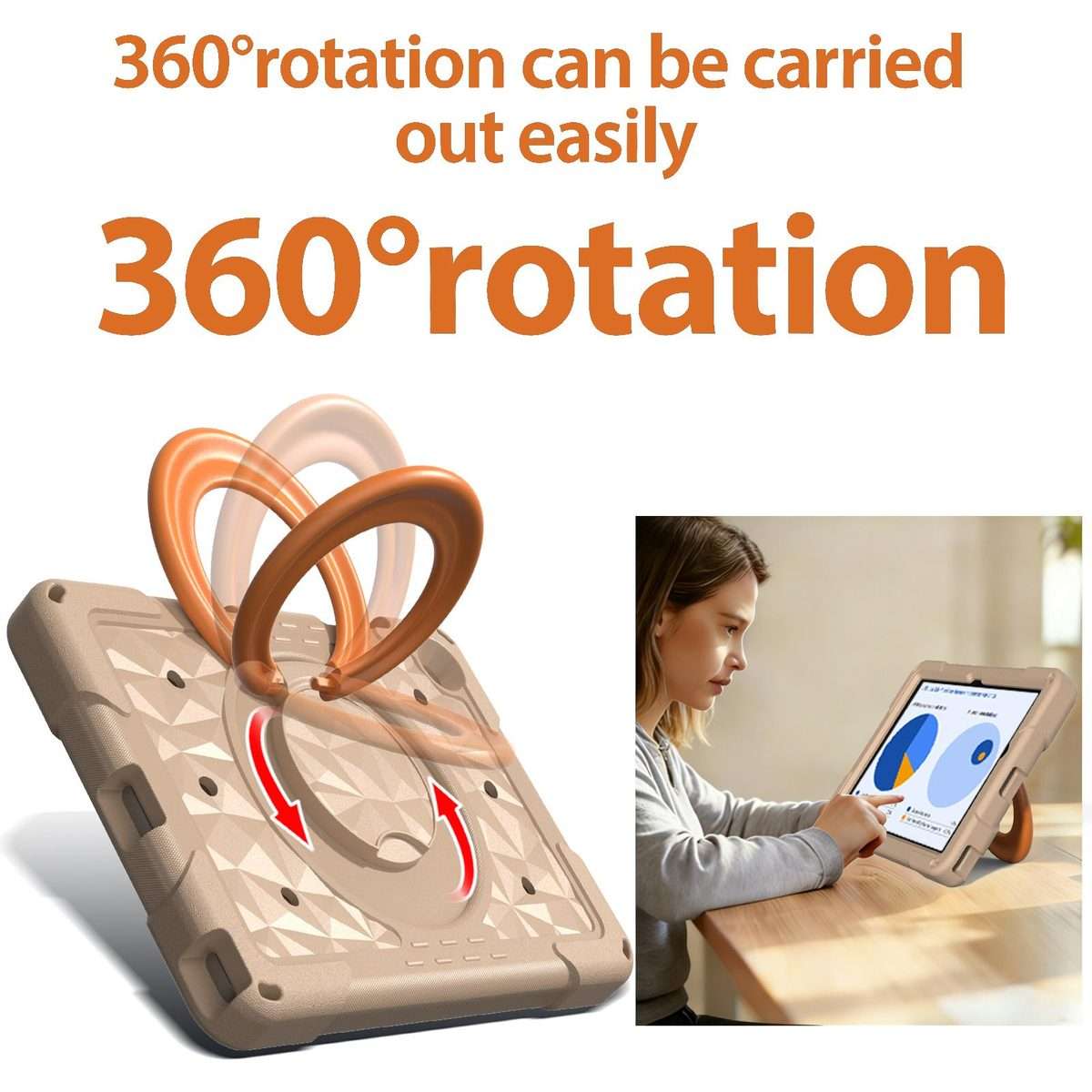 For Samsung Galaxy Tab A11+ / A9+ Magic Ring Rotation Holder Shockproof Tablet C ... (Khaki+Orang)