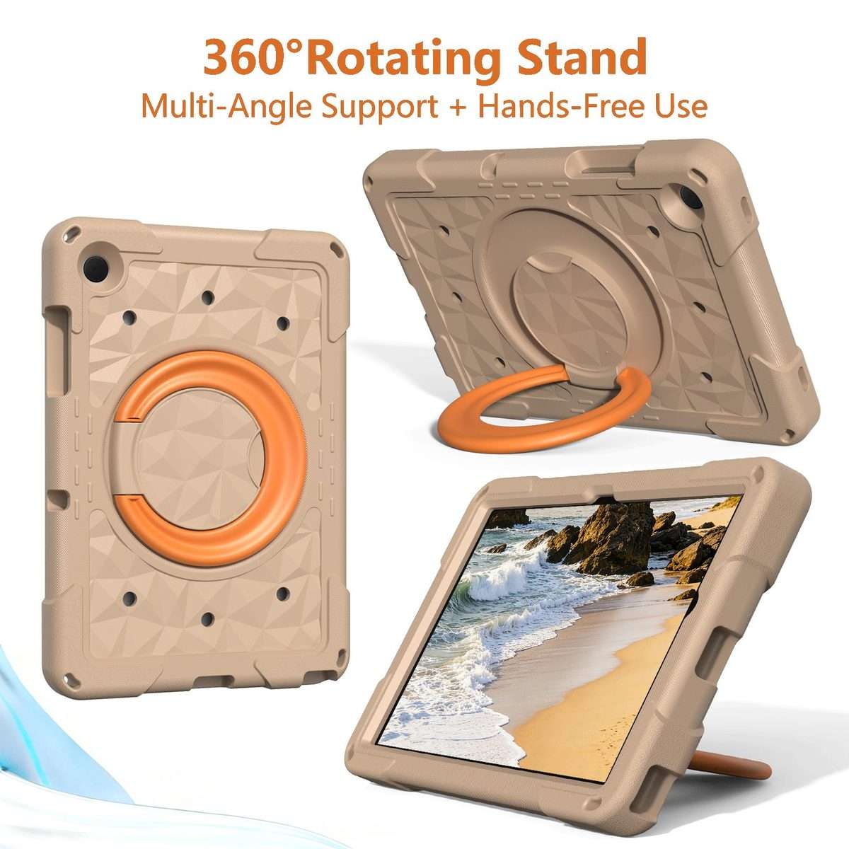 For Samsung Galaxy Tab A11+ / A9+ Magic Ring Rotation Holder Shockproof Tablet C ... (Khaki+Orang)