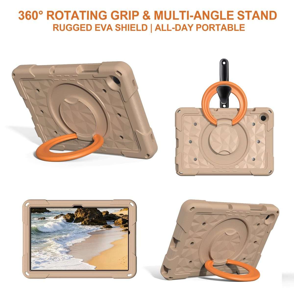 For Samsung Galaxy Tab A11+ / A9+ Magic Ring Rotation Holder Shockproof Tablet C ... (Khaki+Orang)