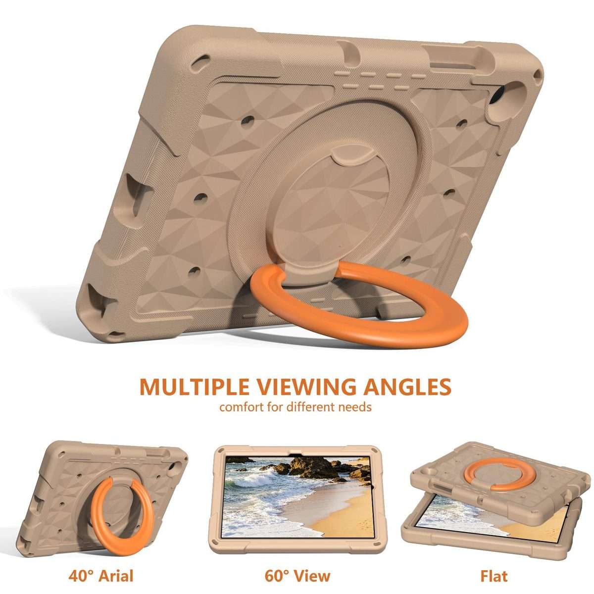 For Samsung Galaxy Tab A11+ / A9+ Magic Ring Rotation Holder Shockproof Tablet C ... (Khaki+Orang)