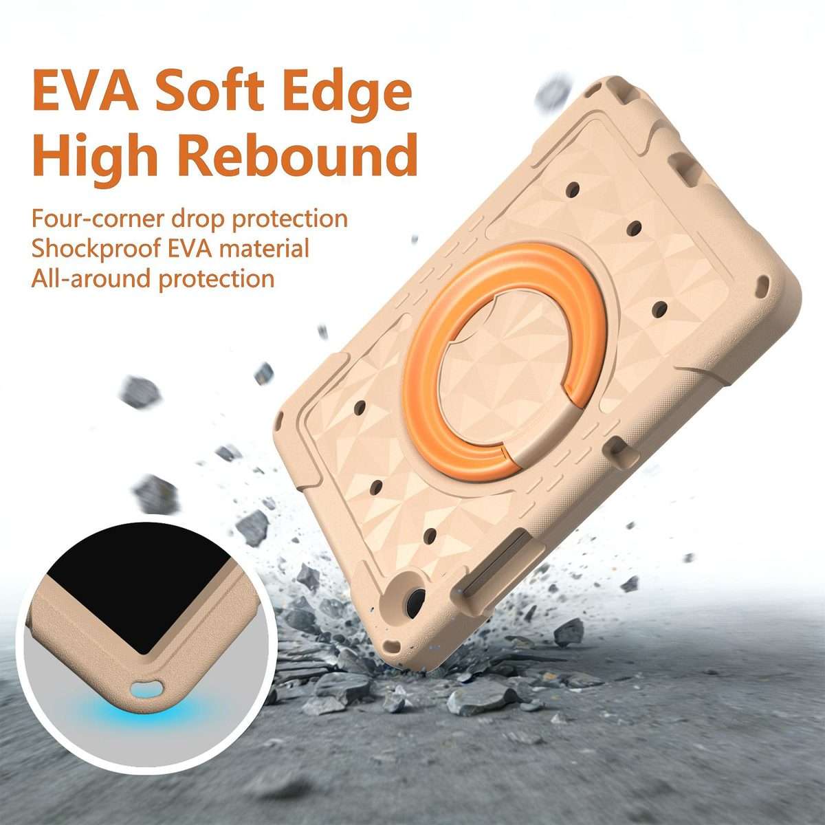 For Samsung Galaxy Tab A11+ / A9+ Magic Ring Rotation Holder Shockproof Tablet C ... (Khaki+Orang)