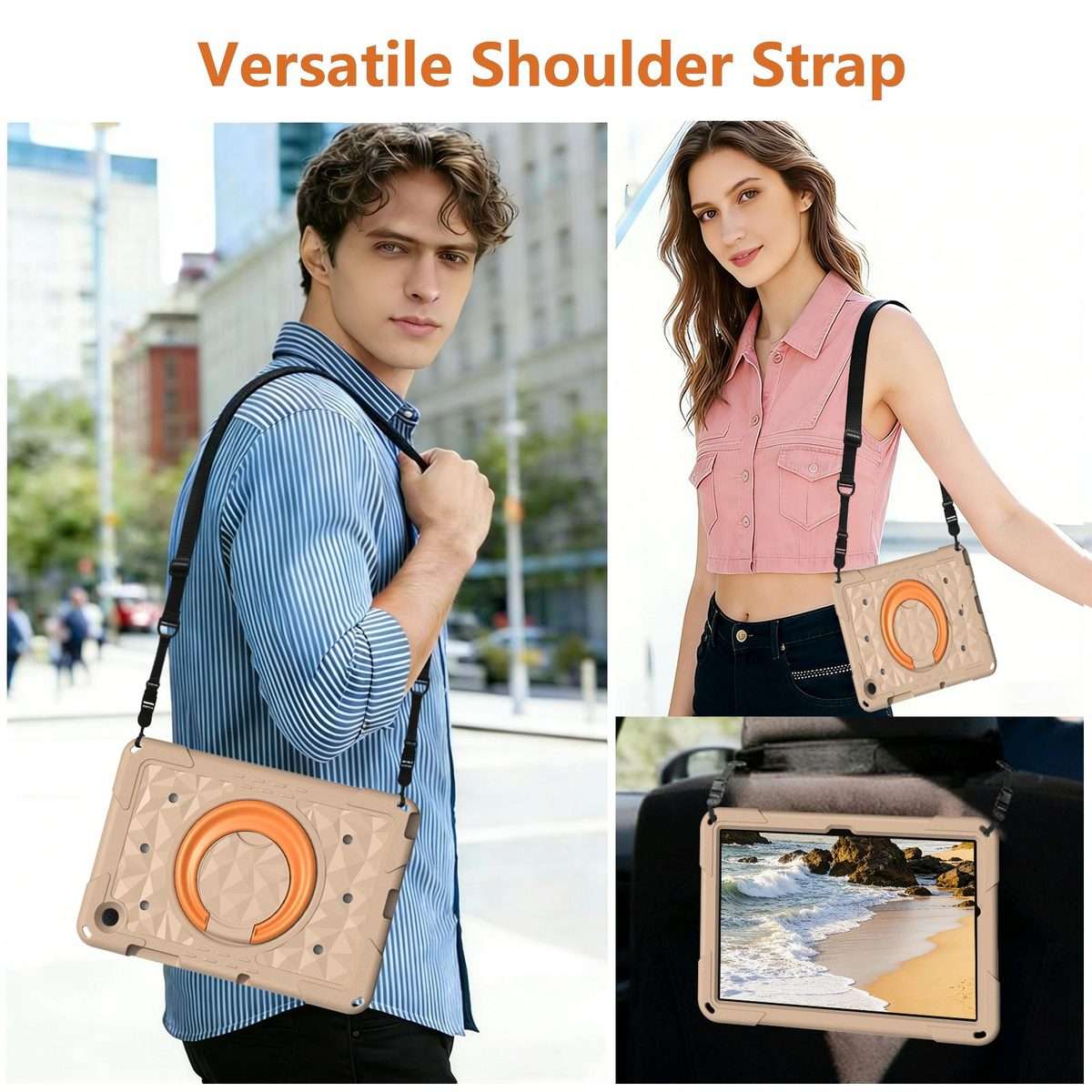 For Samsung Galaxy Tab A11+ / A9+ Magic Ring Rotation Holder Shockproof Tablet C ... (Khaki+Orang)