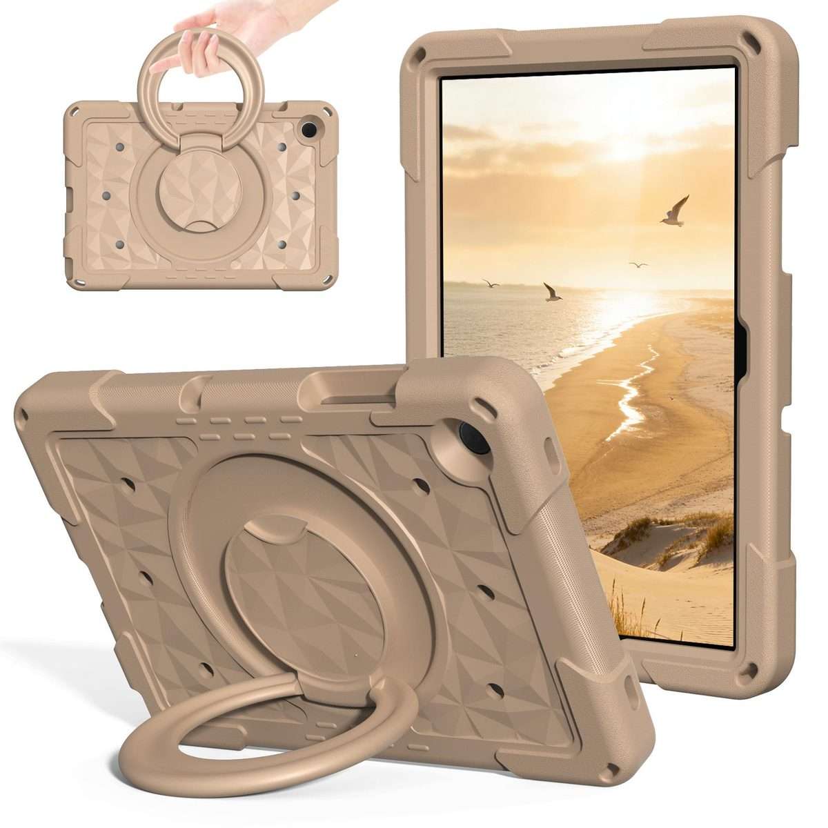 For Samsung Galaxy Tab A11+ / A9+ Magic Ring Rotation Holder Shockproof Tablet Case wi ... (Khaki)